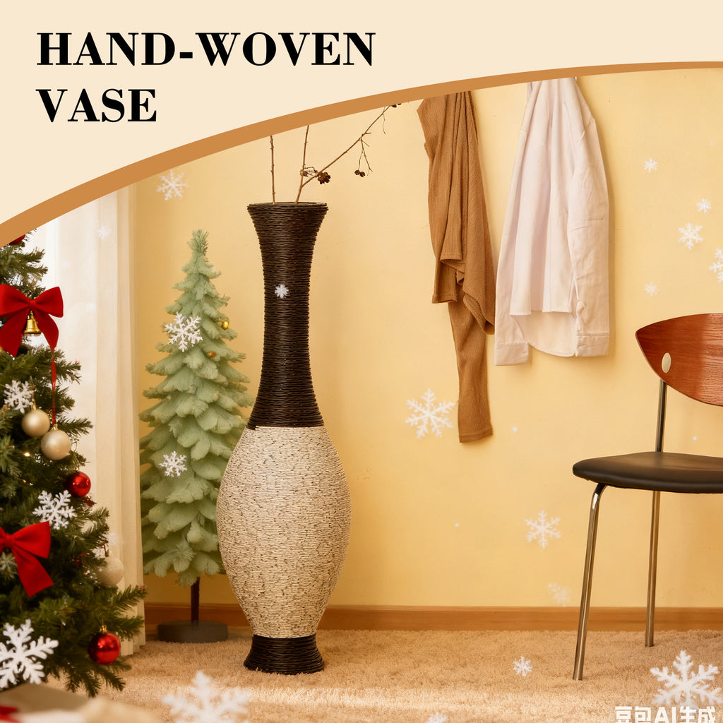 AEELLEEA Tall Woven Floor Dry Vase, 40.2"H x 11.8" D, Two-Tone Textured Decor Vase for Pampas Grass & Dried Branches, Boho Farmhouse Entryway Living Room Decor