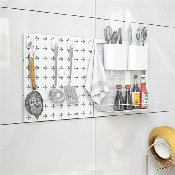 AEELLEEA Wall-Mounted Pegboard Organizer with Storage Bins, Hooks, Magnets and Shelf, Metal Wall Storage for Kitchen or Office