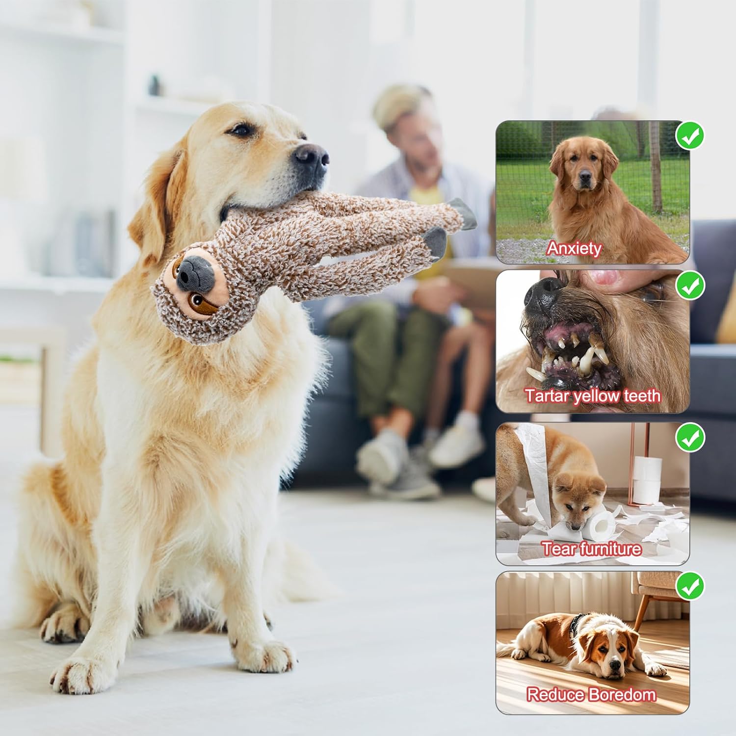 No Stuffing Dog Toys for Large Dogs, 5 Pack Squeaky Crinkle Interactive Dog Animals, Plush Teething Toys to Keep Them Busy, Cute Funny Dogs Gifts for Small Medium Large Breed