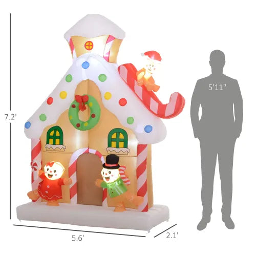 AEELLEEA Inflatable Gingerbread House Christmas Decoration with Built-In Lights, Outdoor Indoor Holiday Yard Decor