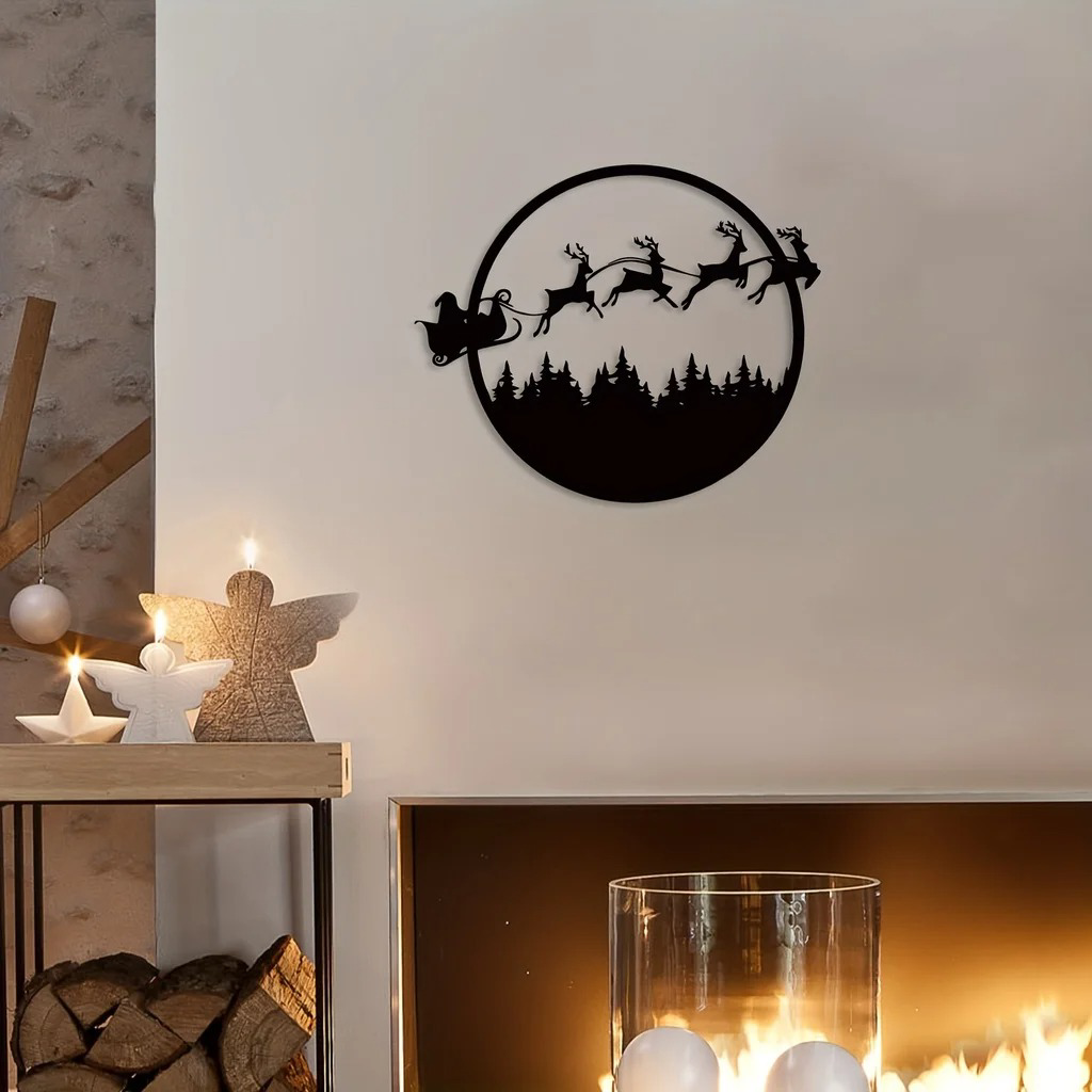 AEELLEEA-Reversible Double Sided Iron Wall Sign, Halloween & Christmas Dual Theme Hanging Decor, Weather Resistant Metal Holiday Wall Art