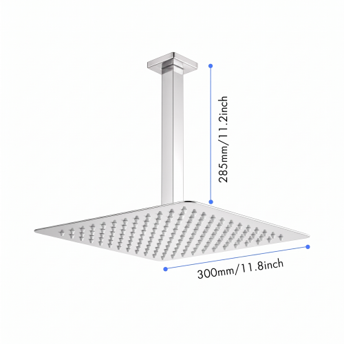 AEELLEEA 11.8 Inch Square Rain Shower Head with 11.2 Inch Ceiling Shower Arm, Chrome Overhead Rainfall Shower for Bathroom