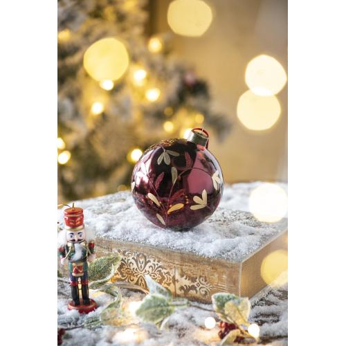AEELLEEA 4.7" Burgundy Glass Christmas Ball Ornaments Set of 4, Gold Leaf Painted Hanging Baubles for Christmas Tree Holiday Home Party Decor