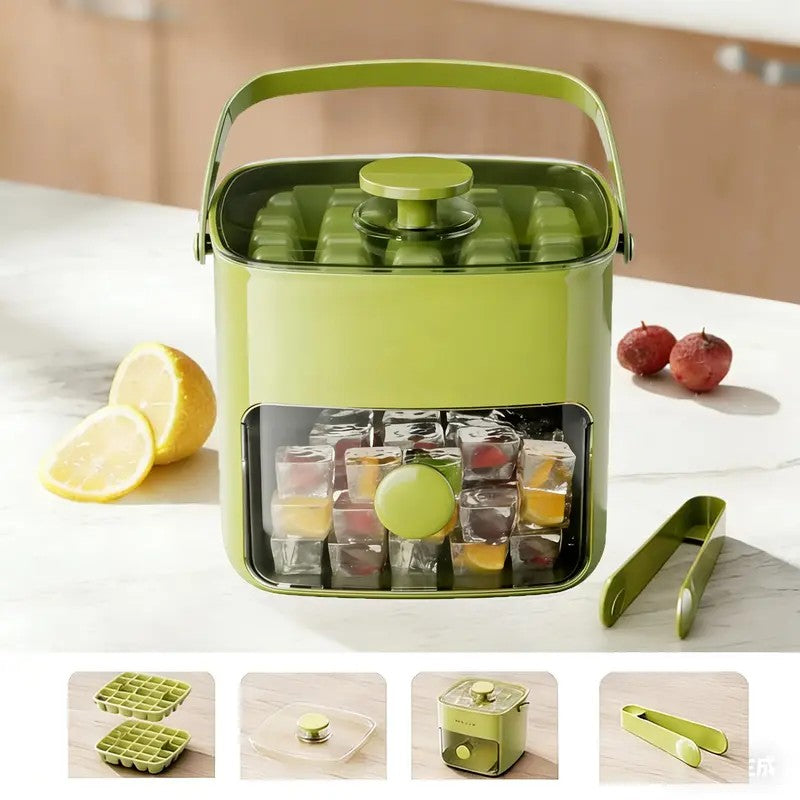 ce Cube Tray with Lid and Storage Bin, Ice Trays for Freezer, Reusable Ice Maker Mold with Ice Container and Ice Tongs, Green