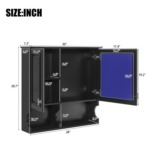 Wall Mounted Storage Cabinet with Mirror, Black Bathroom Medicine Cabinet with Adjustable Shelf, Wall Cabinet for Bedroom