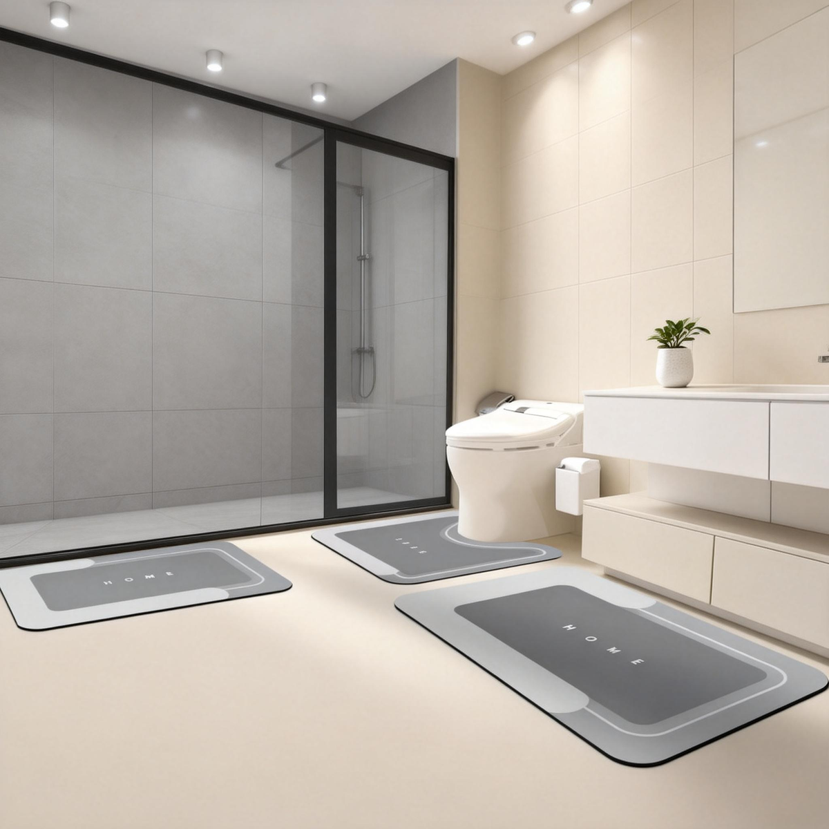 AEELLEEA Diatomite Bathroom Mats Set of 3, Quick Dry Absorbent Non Slip Bath Rugs, U-Shaped Toilet Mat for Bathroom Kitchen