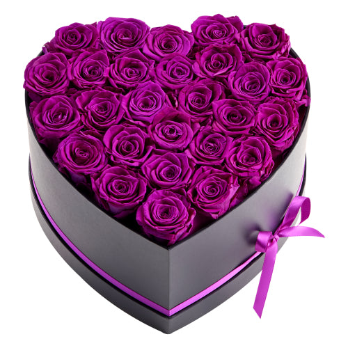 AEELLEEA 27 Preserved Real Purple Roses in Heart Shaped Gift Box, Eternal Forever Flowers, Romantic Gift for Valentine's Day, Mother's Day, Birthday