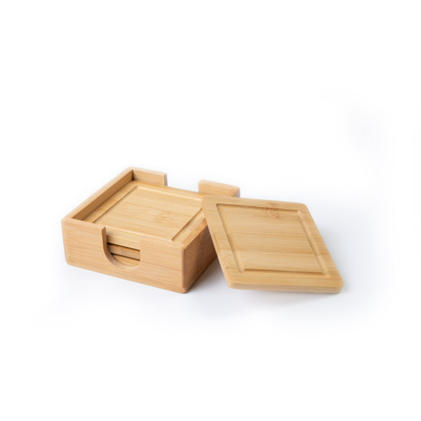 Bamboo coasters, 3-piece set with storage box