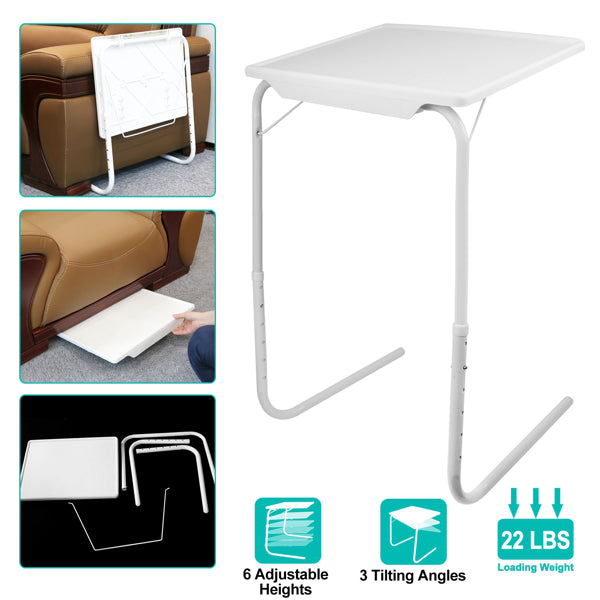 Adjustable Folding TV Tray Table, Portable Laptop Desk with 6 Height & 3 Tilt Angle for Sofa Bed Eating Working Reading