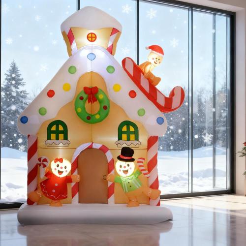 AEELLEEA Inflatable Gingerbread House Christmas Decoration with Built-In Lights, Outdoor Indoor Holiday Yard Decor