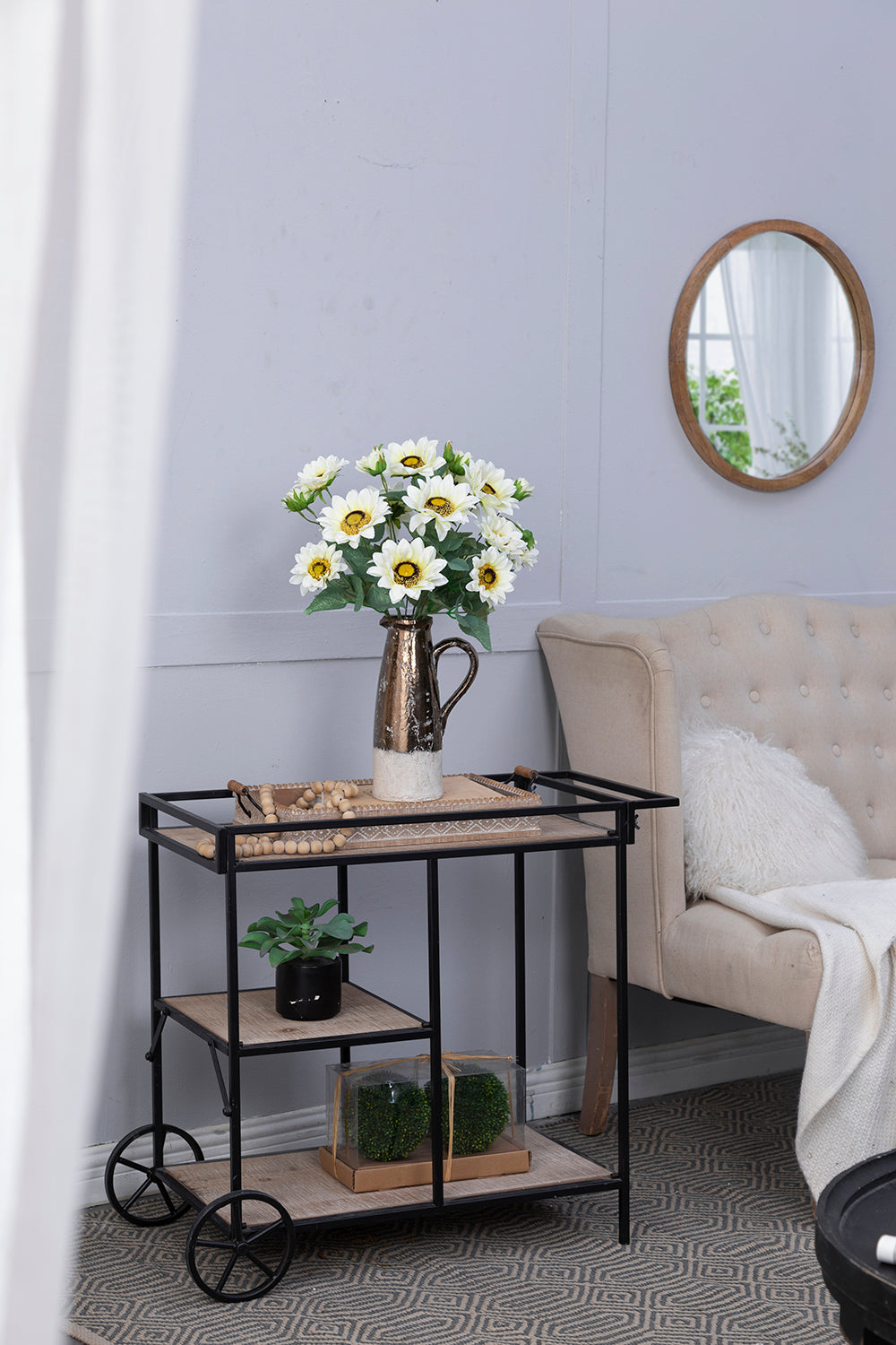 10.2 x 11 x 18.9"H Artificial Cream Sunflower BushX9, 4 Pack