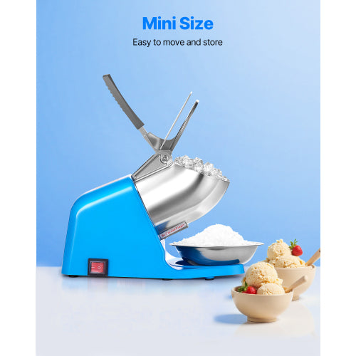 Ice Crusher Machine, 286lbs/hr, 4 Blades Snow Cone Maker, Stainless Steel Shaved Ice Machine with Bowl & Cover, 300W for Home & Commercial, Blue