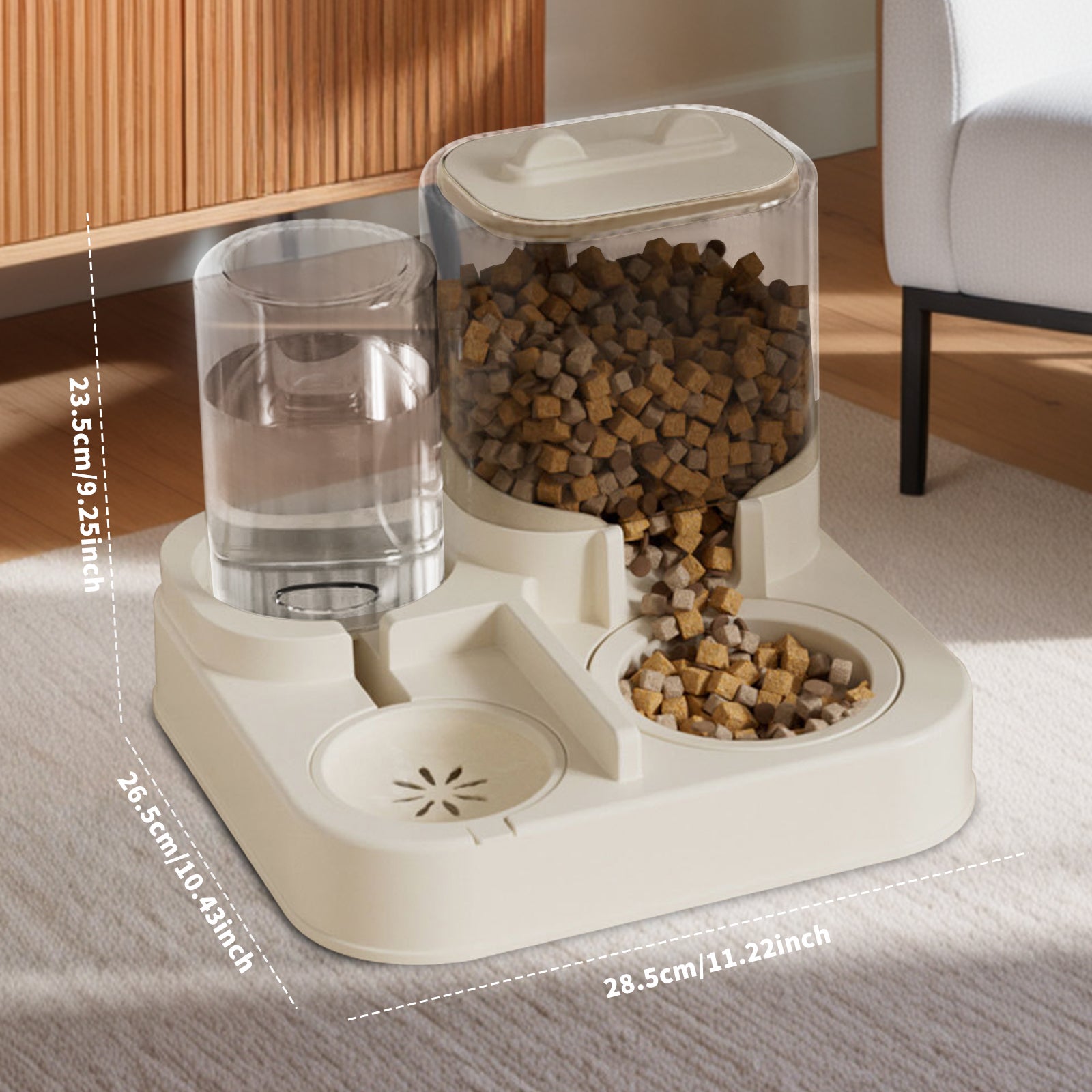 2-in-1 Automatic Pet Feeder and Water Dispenser, Transparent Food and Water Bowl, Self Refilling Pet Feeding Station