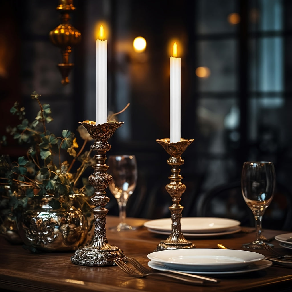 Flameless Ivory Taper Candles Flickering with 10-Key Remote, LED Warm 3D Wick Light Window Candles Real Wax Pack of 10, Christmas Home Wedding Decor