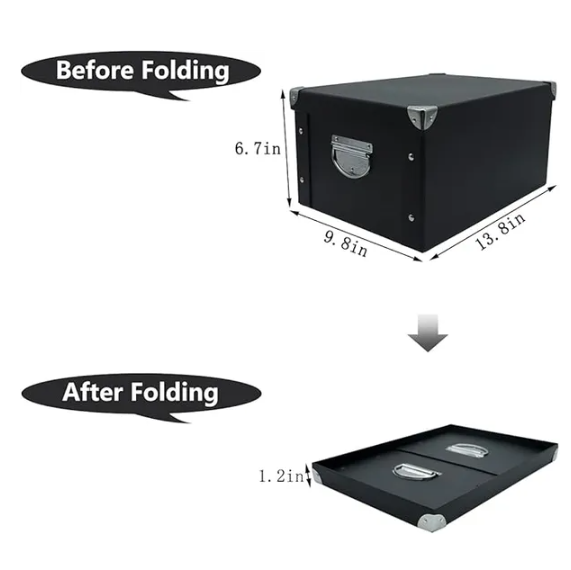 Collapsible Storage Box with Lid, Decorative Cardboard Organizer Bin with Metal Reinforced Corners & Handles,Keepsake Box for Photos,Toys,Office