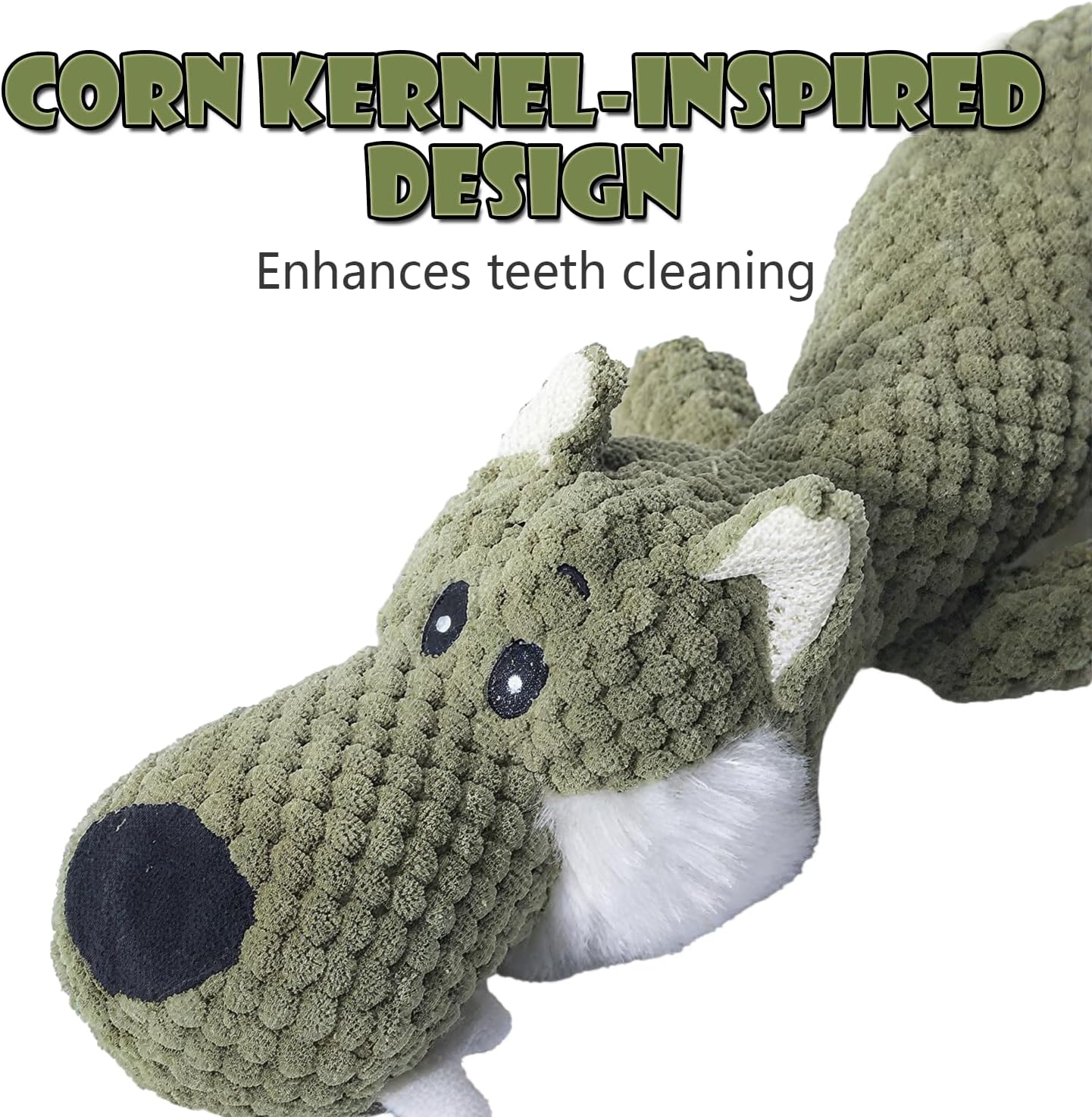 Plush Chew Toys for Large Dogs, Wolf Squeaky Dog Toys for Small Medium Large Dog, Durable Stuffed Pet Chew Toy for All Breeds - Large Size, Green