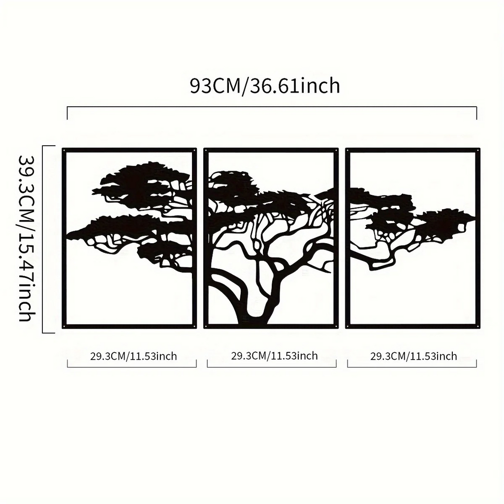 AEELLEEA 3 Panel Tree of Life Metal Wall Art, Black Cutout Tree Silhouette Wall Decor, Modern Iron Tree Wall Sculpture for Living Room Bedroom Office Home Decor