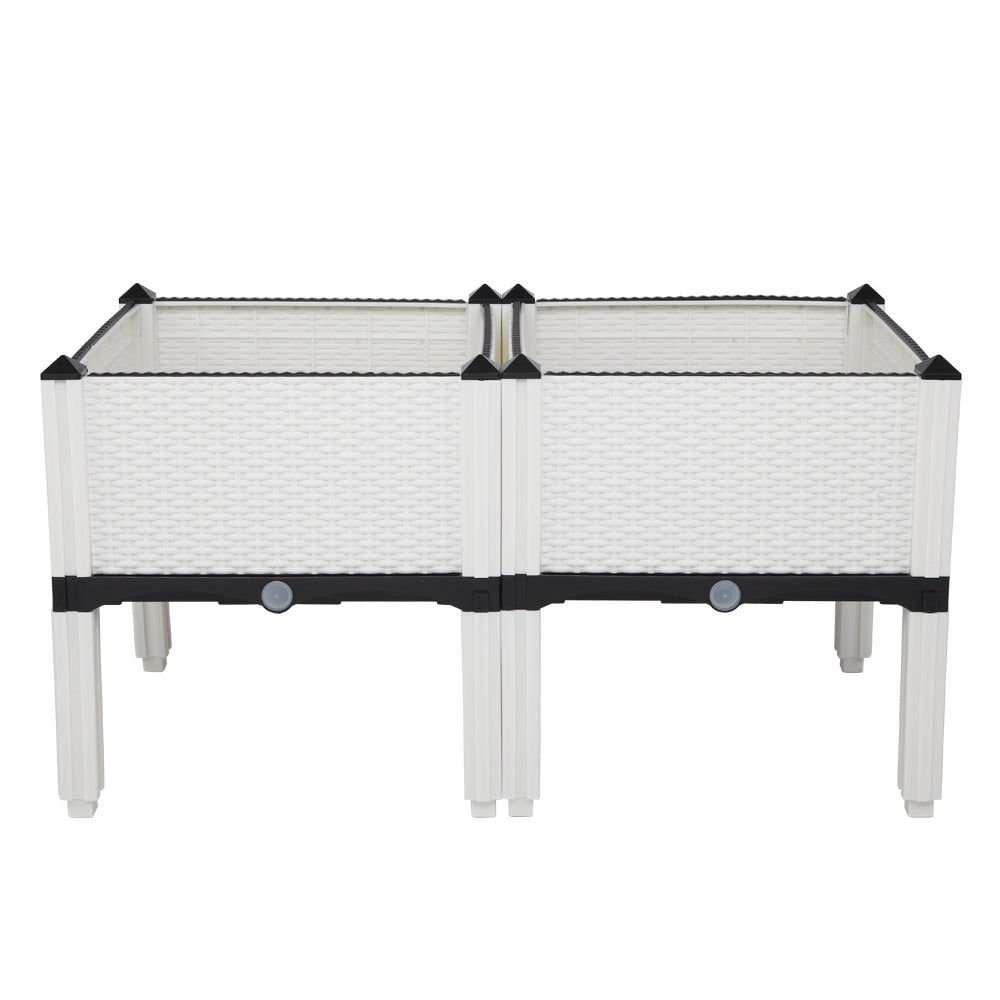 AEELLEEA-2Pcs Free Splicing Injection Planting Box, White Rattan Texture Plastic Raised Garden Planter for Balcony Patio Herb Vegetable Growing