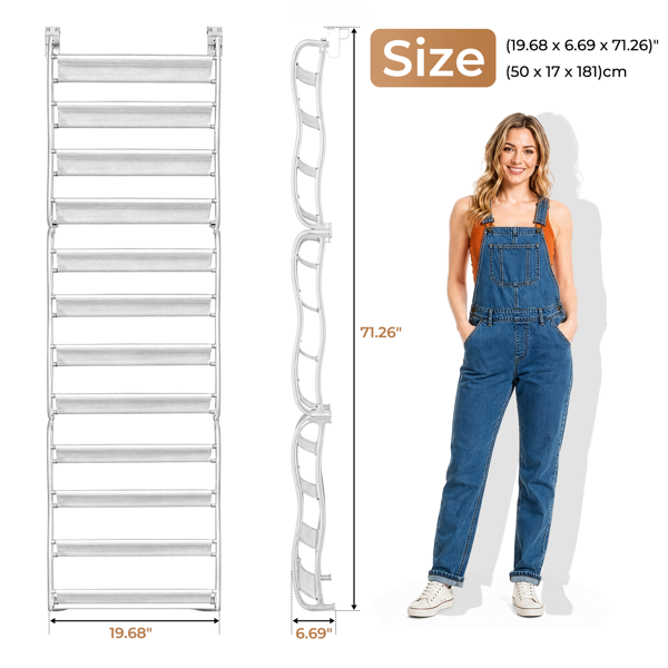 Over the Door Organizer 12 Tier, White Hanging Shoe Rack with Hooks for Heels Sneakers Slippers, Multi Function Storage for Entryway