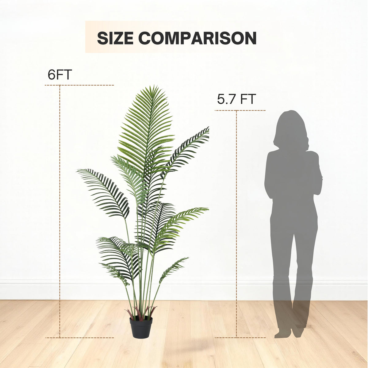 AEELLEEA 6FT Artificial Areca Palm Tree 72in, Faux Potted Tropical Floor Plant for Indoor Home Decor
