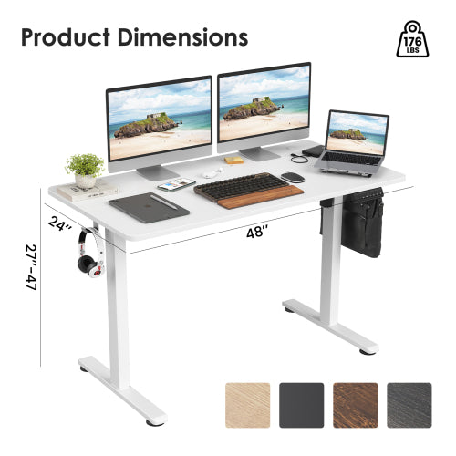 AEELLEEA Electric Standing Desk, 48 x 24 in Height Adjustable Sit-Stand Desk with Memory Presets and Headphone Hook, White