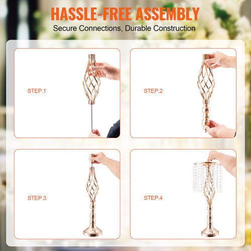 Set of 10 Gold Crystal Wedding Flower Stands, 21.65 Inch Tall Metal Floral Centerpieces for Party Reception Decor
