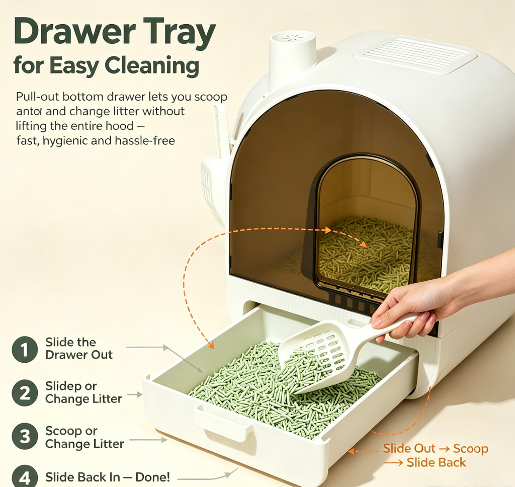 Enclosed Cat Litter Box with Drawer