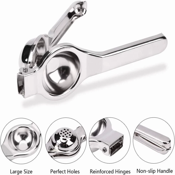Stainless Steel Lemon Squeezer, Manual Citrus Juicer with Large Capacity Bowl, Reinforced Hinges and Non-Slip Handle for Lemons Limes Oranges