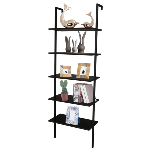 AEELLEEA 5-Tier Ladder Bookshelf, Wall Mounted Industrial Open Storage Bookcase with Metal Frame for Living Room Office