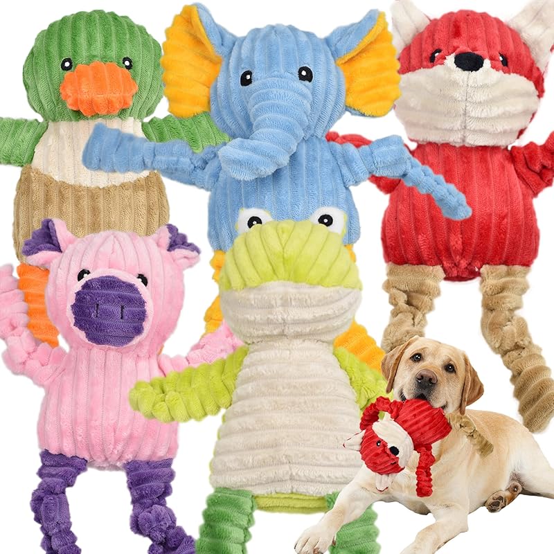 LECHONG 5 Pack Tough Dog Toys Stuffed Squeaky Dog Toys Assortment Plush Animal Dog Toy Value Bundle Puppy Pet Dog Toys for Small Medium Large Dogs : Pet Supplies