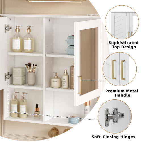 AEELLEEA 30" Bathroom Medicine Cabinet with Mirror, Wall Mounted Storage Cabinet with 2 Doors, Adjustable Shelves and Open Storage, White