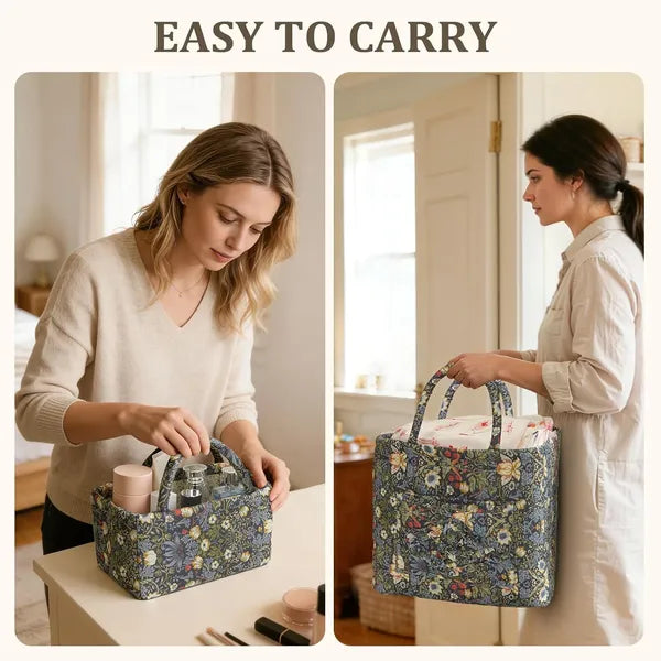 Fabric Storage Baskets 2 Pack, Foldable Storage Bins with PU Handles for Closet, Shelves, Home Organizer