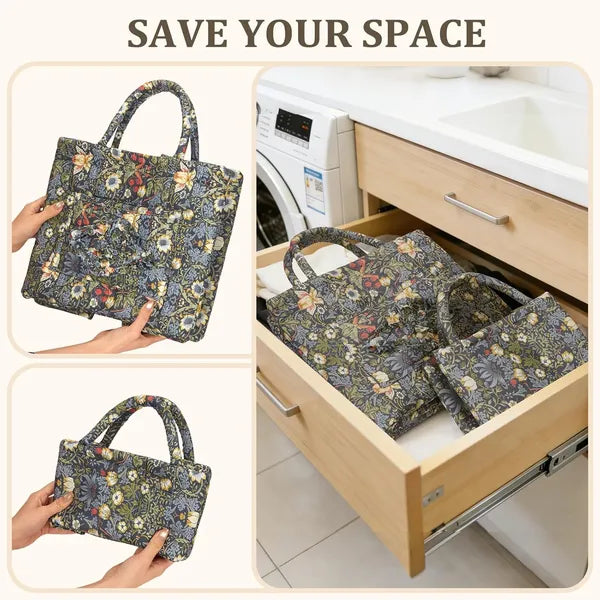 Fabric Storage Baskets 2 Pack, Foldable Storage Bins with PU Handles for Closet, Shelves, Home Organizer