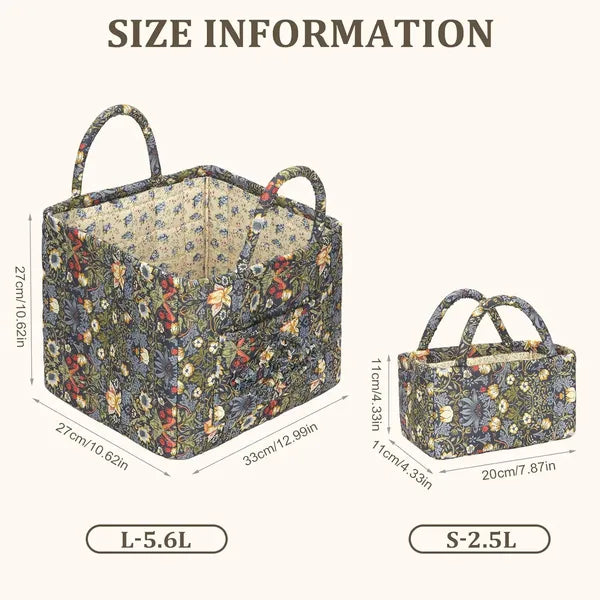 Fabric Storage Baskets 2 Pack, Foldable Storage Bins with PU Handles for Closet, Shelves, Home Organizer