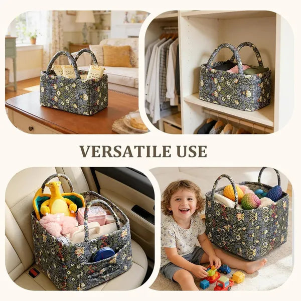 Fabric Storage Baskets 2 Pack, Foldable Storage Bins with PU Handles for Closet, Shelves, Home Organizer
