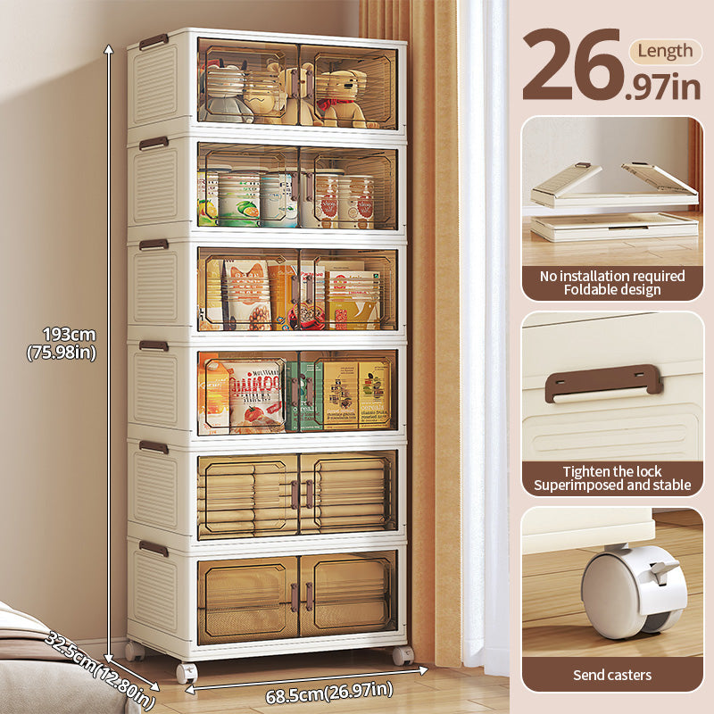 Stackable Foldable Lidded Storage Bins with Doors & Wheels - Foldable Storage Cabinet for Home, Dorm & Office