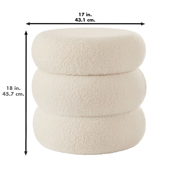 AEELLEEA 17" Round Boucle Storage Ottoman with Removable Lid, Upholstered Accent Stool for Living Room and Bedroom, Ivory