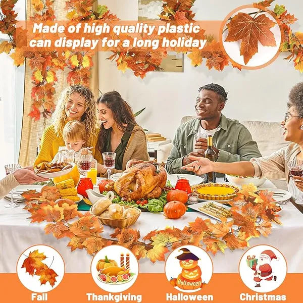 AEELLEEA 2 Pack Fall Maple Leaf Garland with 4 Hooks, Artificial Autumn Foliage Vine for Mantel, Thanksgiving Indoor & Outdoor Home Decor