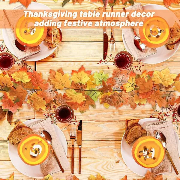 AEELLEEA 2 Pack Fall Maple Leaf Garland with 4 Hooks, Artificial Autumn Foliage Vine for Mantel, Thanksgiving Indoor & Outdoor Home Decor