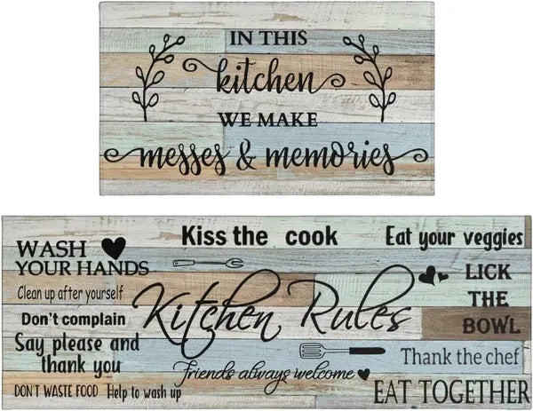 Aeelleea 2 Pack Farmhouse Kitchen Rug Set, Non Slip Washable Kitchen Mats, 17"x30"+17"x47", Rustic Floor Mats for Kitchen, Hallway & Laundry Room Decor