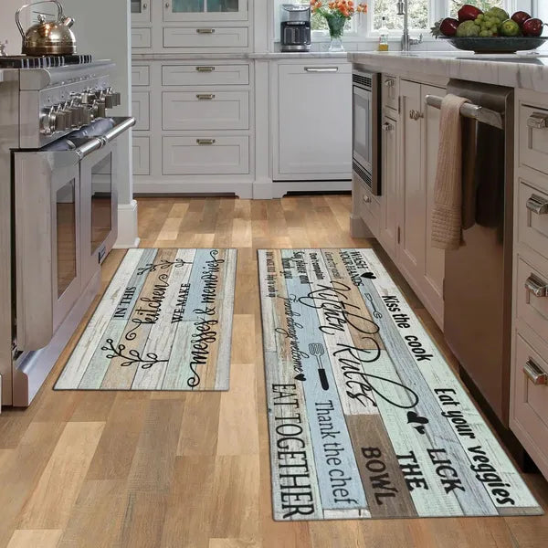 Aeelleea 2 Pack Farmhouse Kitchen Rug Set, Non Slip Washable Kitchen Mats, 17"x30"+17"x47", Rustic Floor Mats for Kitchen, Hallway & Laundry Room Decor
