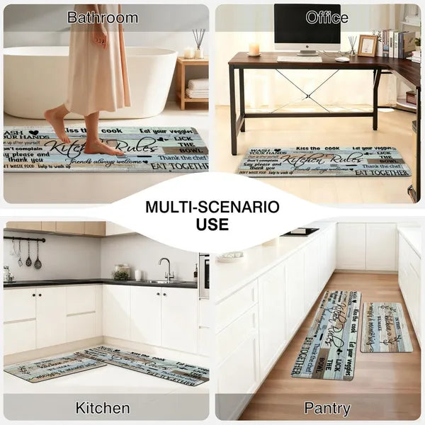 Aeelleea 2 Pack Farmhouse Kitchen Rug Set, Non Slip Washable Kitchen Mats, 17"x30"+17"x47", Rustic Floor Mats for Kitchen, Hallway & Laundry Room Decor