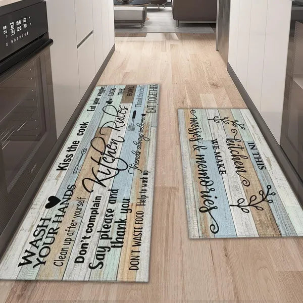 Aeelleea 2 Pack Farmhouse Kitchen Rug Set, Non Slip Washable Kitchen Mats, 17"x30"+17"x47", Rustic Floor Mats for Kitchen, Hallway & Laundry Room Decor