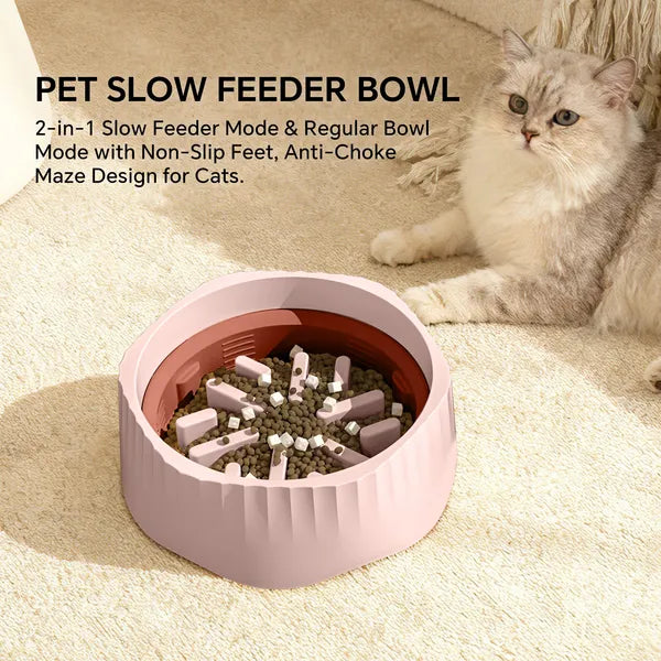 2-in-1 Pet Slow Feeder Bowl, Anti-Choke Maze Food Bowl with Non-Slip Base, Washable Pet Feeding Dish for Cats Small Dogs