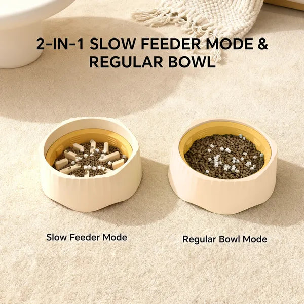 2-in-1 Pet Slow Feeder Bowl, Anti-Choke Maze Food Bowl with Non-Slip Base, Washable Pet Feeding Dish for Cats Small Dogs