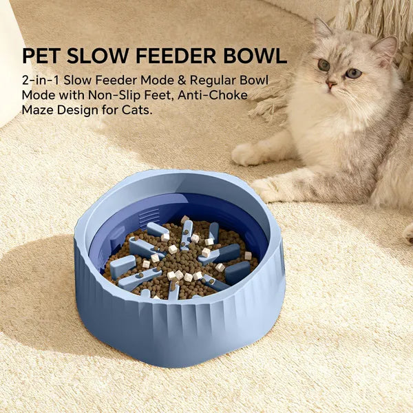 2-in-1 Pet Slow Feeder Bowl, Anti-Choke Maze Food Bowl with Non-Slip Base, Washable Pet Feeding Dish for Cats Small Dogs