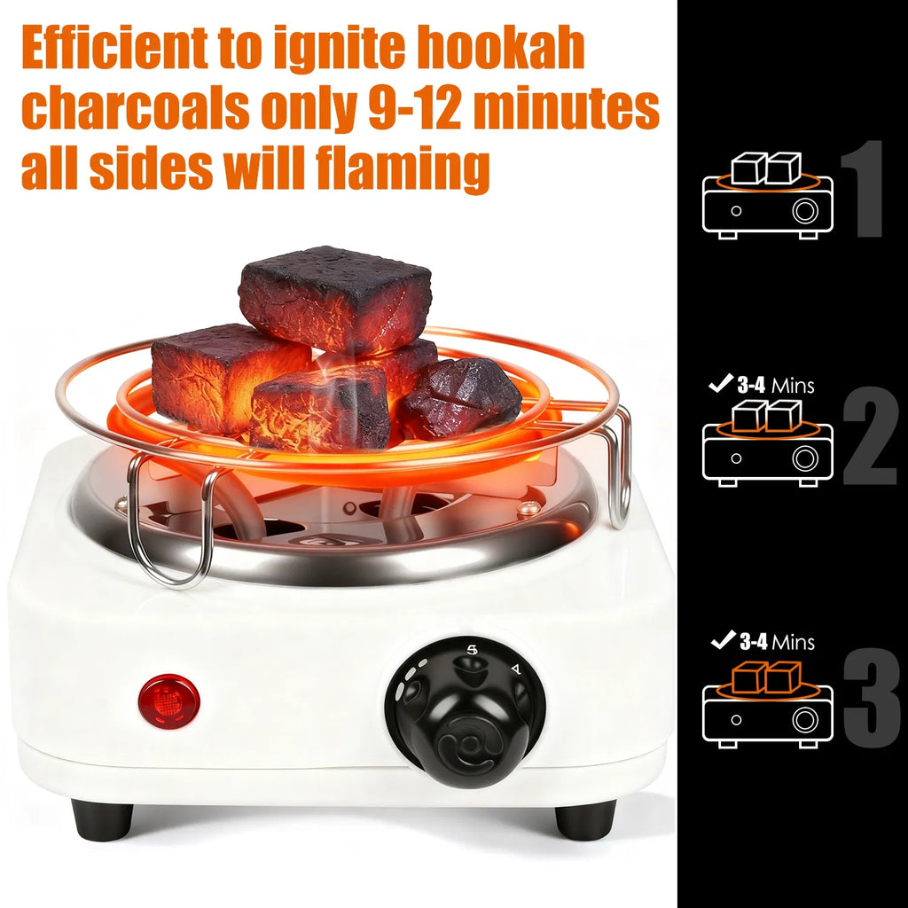 500W Electric Charcoal Starter & Heater – 5 Heat Settings with Thermostat, Stainless Steel Coil, for Indoor & Outdoor BBQ