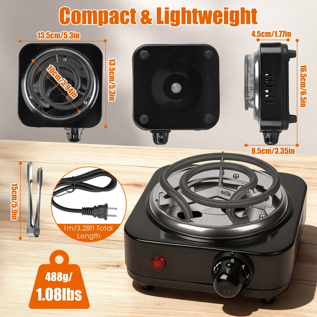 500W Electric Charcoal Starter & Heater – 5 Heat Settings with Thermostat, Stainless Steel Coil, for Indoor & Outdoor BBQ