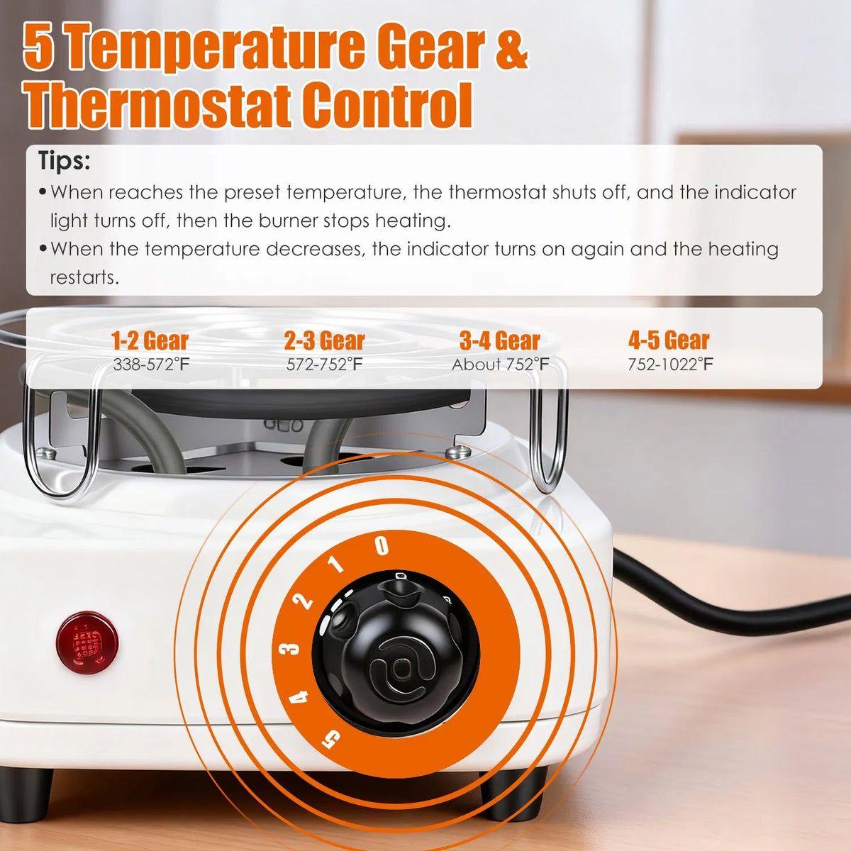 500W Electric Charcoal Starter & Heater – 5 Heat Settings with Thermostat, Stainless Steel Coil, for Indoor & Outdoor BBQ