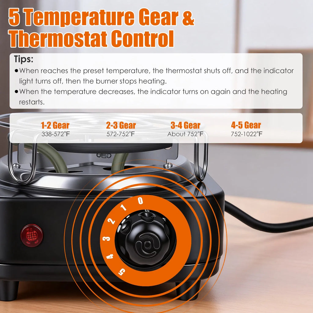 500W Electric Charcoal Starter & Heater – 5 Heat Settings with Thermostat, Stainless Steel Coil, for Indoor & Outdoor BBQ